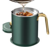 Chihee Grease Container Stainless Steel Bacon Grease Saver with Fine Mesh Strainer 2L Oil Container Grease Can with Dust-Proof Lid Non-Slip Tray for Kitchen Storing Frying Cooking Grease