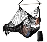 Chihee Hammock Chair Handmade Hanging Chair Cotton Rope Woven Hanging Seat Soft-Spun Large Stretch Hammock Swing, Collapsible Strong Metal Spreader Bar Elegant Macrame Comfort Indoor Outdoor Garden