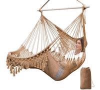 Chihee Hammock Chair Handmade Hanging Chair Cotton Rope Woven Hanging Seat Soft-Spun Large Stretch Hammock Swing, Collapsible Strong Metal Spreader Bar Elegant Macrame Comfort Indoor Outdoor Garden