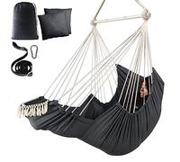Chihee Hammock Chair Hanging Chair with Foot Rest 2 Cushions Max 550lbs Robust Metal Spreader Bar Collapsible Easy Storage Soft Cotton Swing Chair Strong Strap Iron Carabiner Side Pocket Included