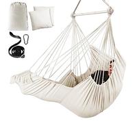 Chihee Hammock Chair Hanging Chair with Foot Rest 2 Cushions Max 550lbs Robust Metal Spreader Bar Collapsible Easy Storage Soft Cotton Swing Chair Strong Strap Iron Carabiner Side Pocket Included