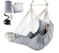 Chihee Hammock Chair Hanging Chair with Foot Rest 2 Cushions Max 550lbs Robust Metal Spreader Bar Collapsible Easy Storage Soft Cotton Swing Chair Strong Strap Iron Carabiner Side Pocket Included