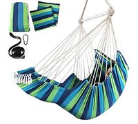 Chihee Hammock Chair Hanging Chair with Foot Rest 2 Cushions Max 550lbs Robust Metal Spreader Bar Collapsible Easy Storage Soft Cotton Swing Chair Strong Strap Iron Carabiner Side Pocket Included