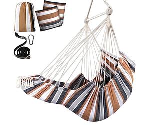 Chihee Hammock Chair Hanging Chair with Foot Rest 2 Cushions Max 550lbs Robust Metal Spreader Bar Collapsible Easy Storage Soft Cotton Swing Chair Strong Strap Iron Carabiner Side Pocket Included