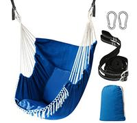 Chihee Hammock Chair Hanging Swing 2 Seat Cushions Included,Strong Webbing Straps and Hooks for Easy Hanging Soft Cotton Weave Hanging Chair Side Pocket Large Tassel Chair Set Comfort Indoor Outdoor