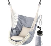 Chihee Hammock Chair Hanging Swing 2 Seat Cushions Included,Strong Webbing Straps and Hooks for Easy Hanging Soft Cotton Weave Hanging Chair Side Pocket Large Tassel Chair Set Comfort Indoor Outdoor