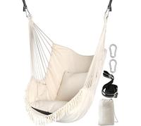 Chihee Hammock Chair Hanging Swing 2 Seat Cushions Included,Strong Webbing Straps and Hooks for Easy Hanging Soft Cotton Weave Hanging Chair Side Pocket Large Tassel Chair Set Comfort Indoor Outdoor
