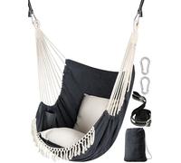 Chihee Hammock Chair Hanging Swing 2 Seat Cushions Included,Strong Webbing Straps and Hooks for Easy Hanging Soft Cotton Weave Hanging Chair Side Pocket Large Tassel Chair Set Comfort Indoor Outdoor