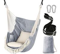 Chihee Hammock Chair Hanging Swing 2 Seat Cushions Included,Strong Webbing Straps and Hooks for Easy Hanging Soft Cotton Weave Hanging Chair Side Pocket Large Tassel Chair Set Comfort Indoor Outdoor
