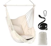 Chihee Hammock Chair Hanging Swing Max 500 Lbs 2 Cushions Included Metal Spreader Bar with Anti-Slip Grooves Portable Hanging Chair Side Pocket Large Macrame Bohemian Chair Indoor Outdoor