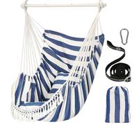 Chihee Hammock Chair Hanging Swing Max 500 Lbs 2 Cushions Included Metal Spreader Bar with Anti-Slip Grooves Portable Hanging Chair Side Pocket Large Macrame Bohemian Chair Indoor Outdoor