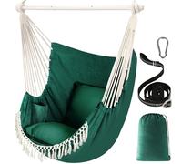 Chihee Hammock Chair Hanging Swing Max 500 Lbs 2 Cushions Included Metal Spreader Bar with Anti-Slip Grooves Portable Hanging Chair Side Pocket Large Macrame Bohemian Chair Indoor Outdoor