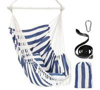 Chihee Hammock Chair Hanging Swing Max 500 Lbs 2 Cushions Included Metal Spreader Bar with Anti-Slip Grooves Portable Hanging Chair Side Pocket Large Macrame Bohemian Chair Indoor Outdoor