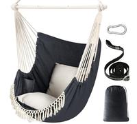 Chihee Hammock Chair Hanging Swing Max 500 Lbs 2 Cushions Included Metal Spreader Bar with Anti-Slip Grooves Portable Hanging Chair Side Pocket Large Macrame Bohemian Chair Indoor Outdoor