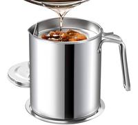 Chihee Oil Strainer Pot Grease Can 2 L Stainless Steel Oil Storage Can Container with Fine Mesh Strainer Dust-Insect-Proof lid Non-Slip Plate Suitable for Storing Frying Oil and Cooking Grease