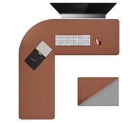 Chihein L-Shaped Desk Pad, Corner Desk Mat (115+145) x40cm,Double-Sided Computer Office Mouse pad Writing Table Pad for Home Office - Brown/Gray