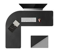 Chihein L-Shaped Desk Pad, Corner Desk Mat (125+125) x40cm, Computer Office Mouse pad Writing Table Pad for Home Office - Black/Gray