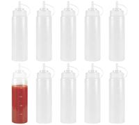 CHIHEUNG 10PCS Sauce Squeeze Bottles, 17OZ/500ml Squeezy Bottles with Nozzles, Plastic Condiment Bottles for Ketchup, BBQ Sauce, Salad Dressing and Oil