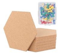 CHIHEUNG 12 PCS Hexagon Cork Boards, Cork Boards for Walls, Self-Adhesive Bulletin Board Tiles with Push Pins, 6mm Thick Pin Board for DIY Walls Home Office