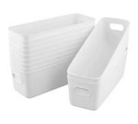 CHIHEUNG 15 PCS Narrow Storage Baskets, Kitchen Cupboard Organiser, White Plastic Organiser Boxes with Handles for Kitchen, Shelves, Bathroom, Cupboard, 28x10x9.5 cm