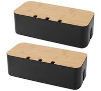 CHIHEUNG 2 PCS Cable Tidy Box, Large Cable Management Box, Cables Organiser Box with Bamboo Lid, Black Cable Organiser for TV Computer Desk, Hide Messy Wires 14.2"x5.1"x5.1"