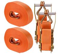 CHIHEUNG 2 Sets Of High Strength Polyester Ratchet Straps, 50 mm x 12 m Orange Straps Heavy Duty, Metal Double j Hook Bearing Capacity 5000 Kg For Freight, Travel, Home