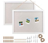 CHIHEUNG 2 Sets Pin Board with Linen Cover, 40 x 30cm Cork Boards for Walls, Photo Display Board, White Wooden Notice Board, Picture Hanging Panel for Home Kitchen Office Wall Decor