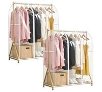 CHIHEUNG 2PCS Plastic Clothe Cover, 4ft/120cm Clear Clothes Rail Cover, Zipped Dustproof Garment Rail Cover for Hanging Clothes Coat Display