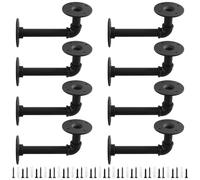 CHIHEUNG 8 PCS Pipe Shelf Brackets, Black Shelf Brackets, Industrial Pipe Bracket with Screws, Wall Mount Floating Shelves for Home DIY Decoration CDs Photo Frame