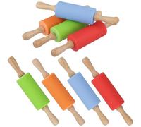 CHIHEUNG 8 PCS Silicone Rolling Pins, 23cm Rolling Pin for Baking, Mini Dough Roller with Wooden Handles, Non-Stick Baking Pin for Pizza Cookie Pastry (Red/Green/Orange/Blue)