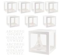 CHIHEUNG 8PCS Balloon Boxes, balloon boxes with letters (2 sets of A-Z), 30 x 30 x 30 cm White Transparent Letter Balloons for Birthday Parties, Weddings, Shopping Mall Events