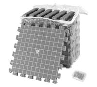 CHIHEUNG 9 PCS Interlocking Blocking Mats for Knitting, 12x12 in Square Grey Foam Crochet Blocking Board with Grids, 100 T-Pins for Crocheting, 300 x 300 mm