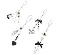 chihimoer 4 pcs Phone Charm Y2K Accessories Aesthetic Keychain Star Decor String Cellphone Chain Strap Dark Gothic Cross Pendant Music Skeleton Hand Heart Ribbon Guitar (Black)