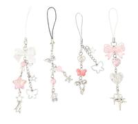 chihimoer 4PCS Phone Charm Y2K Aesthetic Keychain Star Flower Cute Decor String Cellphone Case Chain Pendant Strap Bow Butterfly Crystal Ribbon Bead (Pink)