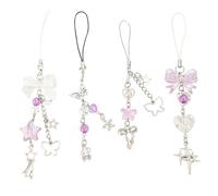 chihimoer 4PCS Phone Charm Y2K Aesthetic Keychain Star Flower Cute Decor String Cellphone Case Chain Pendant Strap Bow Butterfly Crystal Ribbon Bead (Purple)