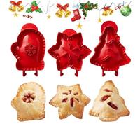 CHIHOLEN 3 Pcs Christmas Mini Pie Maker, One-Press Hand Pie Maker for Baking, Christmas Cookie Mould, Snowflake, Gloves & Christmas Tree Hand Pie Molds for Christma Party Home Potluck