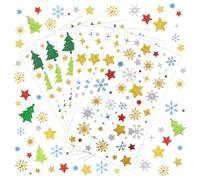 CHIHOLEN 6 Glitter Christmas Stickers, Self-Adhesive Christmas Tree Star Snowflake Envelope Seal, Multicolor Holiday Stickers for Crafts Cards Gifts Decoration Christmas Advent Calendars(330pcs)