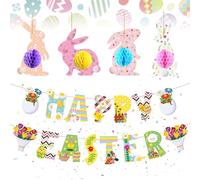 CHIHOLEN Easter Decorations, Happy Easter Banner, Easter Bunting,Easter Honeycomb Ball Bunny,Easter Tree Decorations, Easter Decorations Home,Spring Decorations for Party Home Decoration