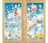 CHIHOLEN Easter Window Stickers,9 Sheets Easter Window Decoration,Double Sides Easter Window Stickers with Eggs Bunny Rabbit for Windows Easter Party Decor(A)