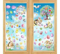 CHIHOLEN Easter Window Stickers,9 Sheets Reusable Easter Window Decoration,Double Sides Window Stickers with Eggs Bunny Rabbit for Home Office Shop Window Decorations(B)