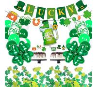 CHIHOLEN St Patrick’s Day Decorations,St Patricks Day Accessories,Lucky Banner,St Patrick’s Day Balloons,Four Leaf Clover Balloons,Shamrocks Bunting Confetti,St Patricks Day Cupcake Topper