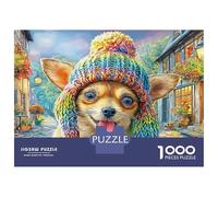 Chihuahua 1000 Piece Knit Cap Street Stand Cardboard Jigsaw Puzzle Adults Beginners Stress Relief Home Leisure Indoor Entertainment Hobby 52x38cm/1000pcs