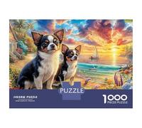 Chihuahua 1000 Piece Thick Cardboard Jigsaw Puzzle for Adults,pet by Sea,Decompression Fun Present Activity Home Beautiful Decoration 38x26cm/1000pcs