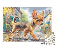 Chihuahua 1000 Pieces Jigsaw Puzzles Engaging Educational Games Chihuahua Walking on Street Jigsaw Puzzles Unique Puzzle Gift for Adults & Families 38x26cm/1000pcs