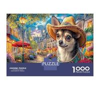 Chihuahua 1000 Pieces Recycled Cardboard Puzzle Chihuahua with Hat Challenging Adult Puzzle Enthusiasts Problem Solving Cognitive Development Indoor Solo Game 38x26cm/1000pcs