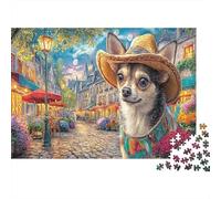 Chihuahua 1000Pc Jigsaw Puzzle for Men & Women Pup in Wide-brimmed Hat Fun Present & Home Activity | Wall Decoration 52x38cm/1000pcs