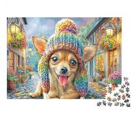 Chihuahua 1000Piece JigsawPuzzlesChihuahua Rainbow Hat ForAdults Colourful Brainteasing Age12+byth ThemeFlowersandBirds Uncover The Puzzle 38x26cm/1000pcs