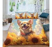 Chihuahua 3D Printed Duvet Cover Set Microfibre Soft Cute Puppy Quilt Covers with Zipper Closure Comforter Cover Bedding Sets with Pillowcases for Kids Teens Adults King（220x240cm）