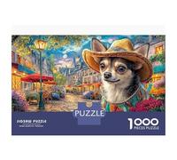 Chihuahua Adult Jigsaws Chihuahua with Cowboy Hat 1000 Piece Colourful Challenging & Brainteasing Fun Activity for Rainy Days 70x50cm/1000pcs