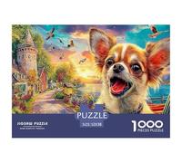 Chihuahua Adventure Jigsaw Puzzles Puzzle for Adults Kids. Cheerful Portrait Sunlit Day Impossible Challenge Toy Educational Games Home Decoration for Educational Games Gifts 52x38cm/1000pcs